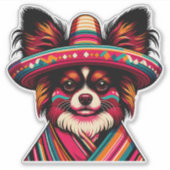 Fiesta Papillon Dog Wearing Sombrero und Sarape Aufkleber (Vorderseite)