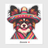 Fiesta Papillon Dog Wearing Sombrero und Sarape Aufkleber (Blatt)