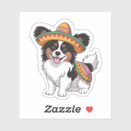 Fiesta Papillon Dog Wearing Sombrero und Sarape Aufkleber