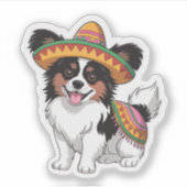 Fiesta Papillon Dog Wearing Sombrero und Sarape Aufkleber (Vorderseite)