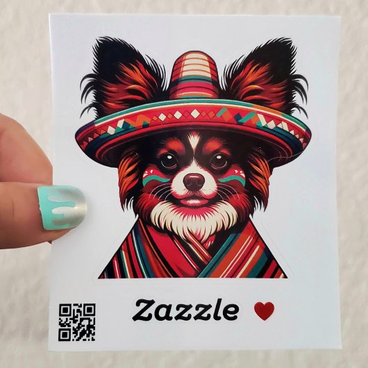 Fiesta Papillon Dog Wearing Sombrero und Sarape Aufkleber