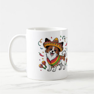 Fiesta Papillon Dog Wearing Sombrero und Sarape Kaffeetasse