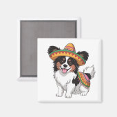Fiesta Papillon Dog Wearing Sombrero und Sarape Magnet (Vorderseite/Rückseite)