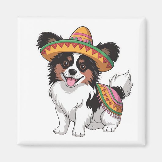 Fiesta Papillon Dog Wearing Sombrero und Sarape Magnet (Vorne)
