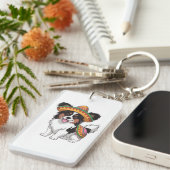 Fiesta Papillon Dog Wearing Sombrero und Sarape Schlüsselanhänger (Vorderseite rechts)