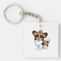 Fiesta Papillon Dog Wearing Sombrero und Sarape
