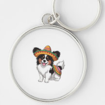 Fiesta Papillon Dog Wearing Sombrero und Sarape