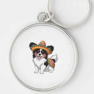 Fiesta Papillon Dog Wearing Sombrero und Sarape Schlüsselanhänger