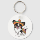 Fiesta Papillon Dog Wearing Sombrero und Sarape Schlüsselanhänger (Vorderseite)