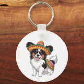 Fiesta Papillon Dog Wearing Sombrero und Sarape Schlüsselanhänger (Vorderseite)