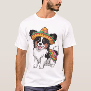 Fiesta Papillon Dog Wearing Sombrero und Sarape T-Shirt