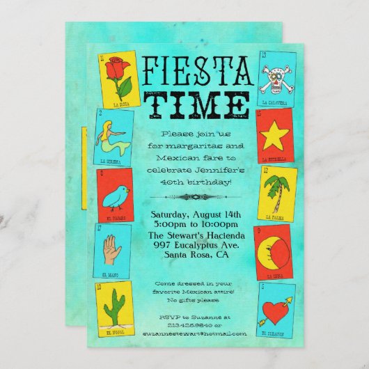 Fiesta-Party Einladung Lotteria Karten (Vorne/Hinten)