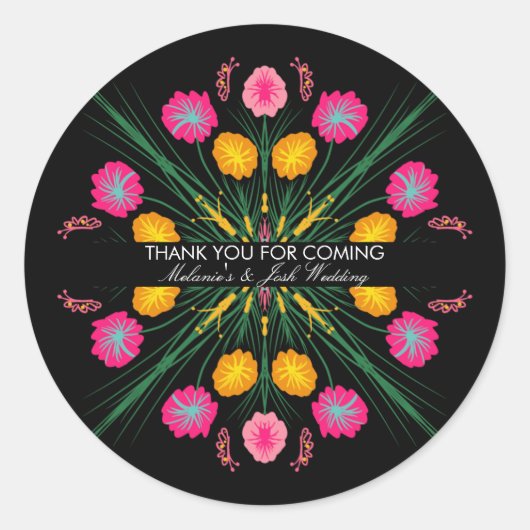 Fiesta Party Mexican Weddig Gezeichnet Floral Butt Runder Aufkleber (Vorderseite)