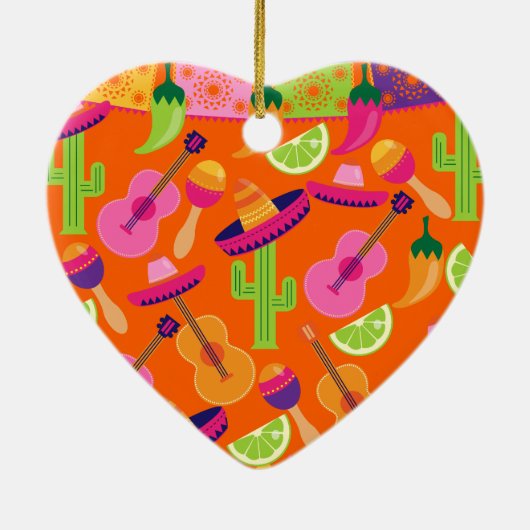 Fiesta Party Sombrero Cactus Limes Paprikaschoten Keramik Ornament (Hinten)
