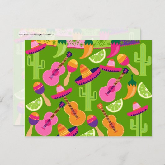 Fiesta Party Sombrero Cactus Limes Paprikaschoten Postkarte (Vorne/Hinten)