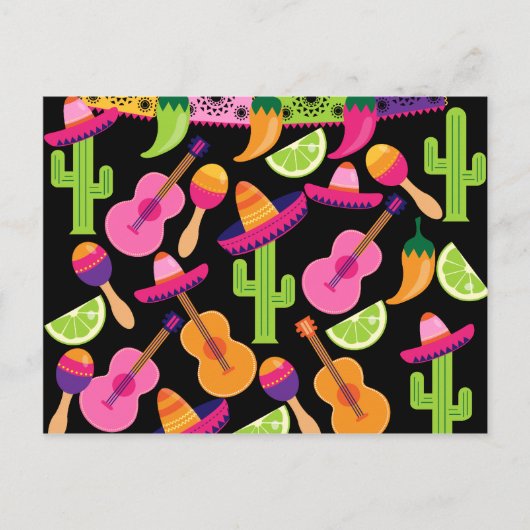 Fiesta Party Sombrero Cactus Limes Paprikaschoten Postkarte (Vorderseite)