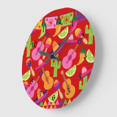 Fiesta Party Sombrero Limes Guitar Maraca Saguaro Große Wanduhr (Winkel)