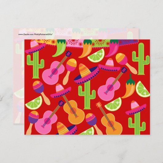 Fiesta Party Sombrero Limes Guitar Maraca Saguaro Postkarte (Vorne/Hinten)