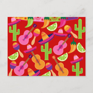 Fiesta Party Sombrero Limes Guitar Maraca Saguaro Postkarte