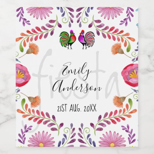 FIESTA Partyware Personalisierte Volkskunst Blume Weinetikett (Einzelnes Label)