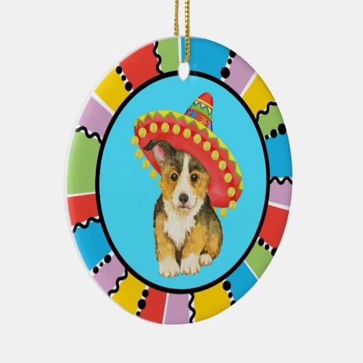 Fiesta Pembroke Welsh Corgi Keramik Keramik Ornament (Rechts)