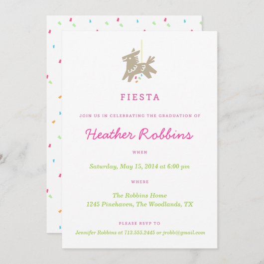 Fiesta Piñata Fun Graduation Party Einladung (Vorne/Hinten)