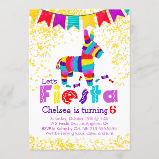 Fiesta Piñata Geburtstagsparty - farbenfrohe Einla Einladung