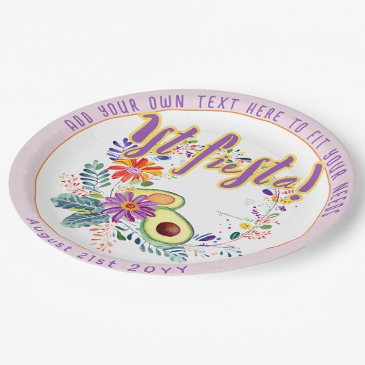 FIESTA Pink Avocado Folkart Blume Custom Pappteller (Schrägansicht)