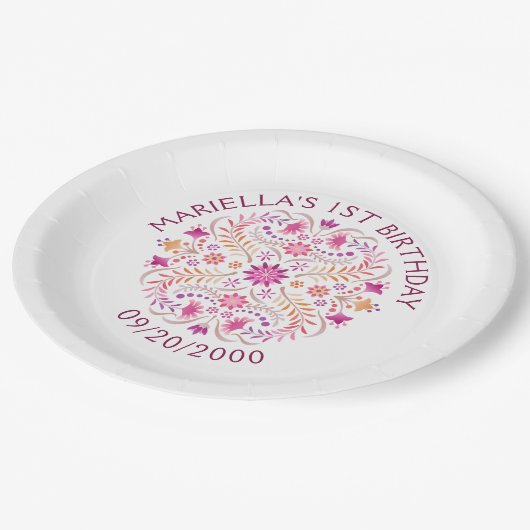 Fiesta Pink Birthday Shower Wedding Pappteller (Schrägansicht)