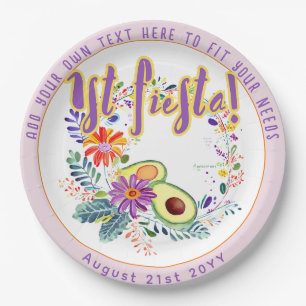 FIESTA Pinke Avocado Folkart Blumen individuell Pappteller