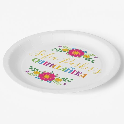 Fiesta Quinceñera, farbenfroh Pappteller (Schrägansicht)