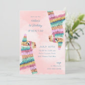 Fiesta Rainbow Llama Piñata 1. Geburtstag Einladung (Stehend Vorderseite)