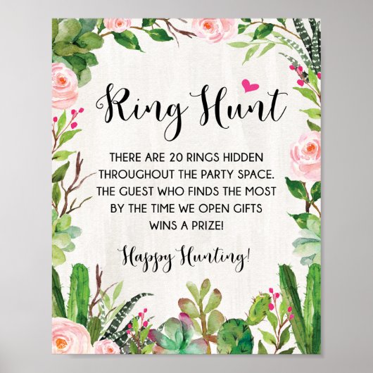 Fiesta Ring Hunt Game Cactus Floral Brautparty Poster (Vorne)