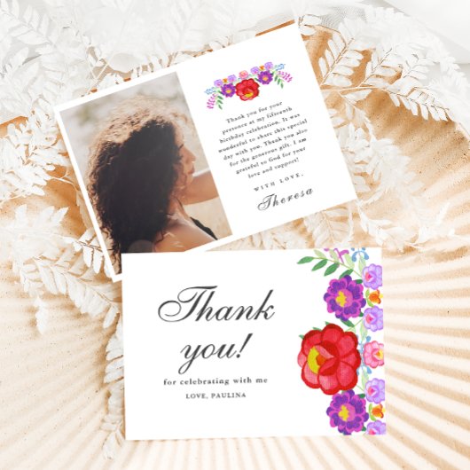 Fiesta Rote Flora Foto Quinceañera Danke Karte