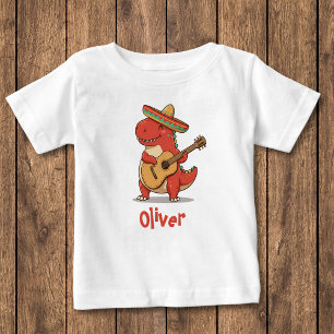 Fiesta-Roter Dinosaur mit Sombrero und Gitarre Baby T-shirt
