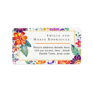 FIESTA-RSVP-Rücksendeadresse Post Folkart Blumen Adressaufkleber