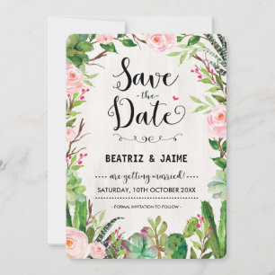 Fiesta Save-the-Date-Einladung Pink Floral Cactus Save The Date