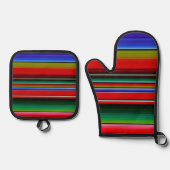 Fiesta Serape Mexican Stripe Pattern Blanket Ofenhandschuh & Topflappen-Set (Vorderseite)