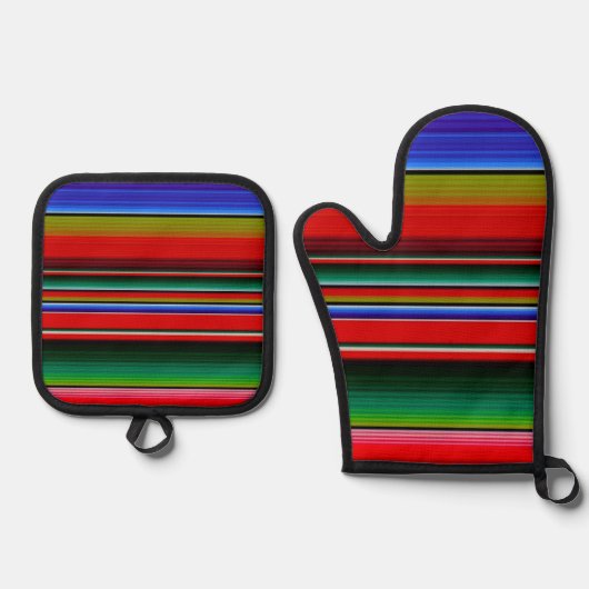 Fiesta Serape Mexican Stripe Pattern Blanket Ofenhandschuh & Topflappen-Set (Vorderseite)