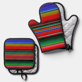 Fiesta Serape Mexican Stripe Pattern Blanket Ofenhandschuh & Topflappen-Set (Vorderseite/Rückseite)