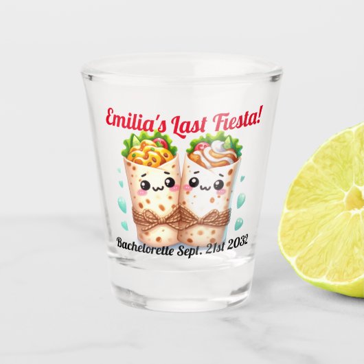 Fiesta Shot Glass Burritos Bachelorette Custom Schnapsglas (Vorderseite)