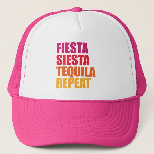 Fiesta, Siesta, Tequila Bachelorette Ferien Truckerkappe (Vorderseite)