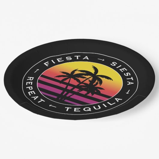 Fiesta Siesta Tequila Repeat Junggeselinnen-Abschi Pappteller (Schrägansicht)