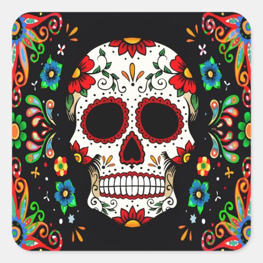 Fiesta Skull Quadratischer Aufkleber (Vorderseite)