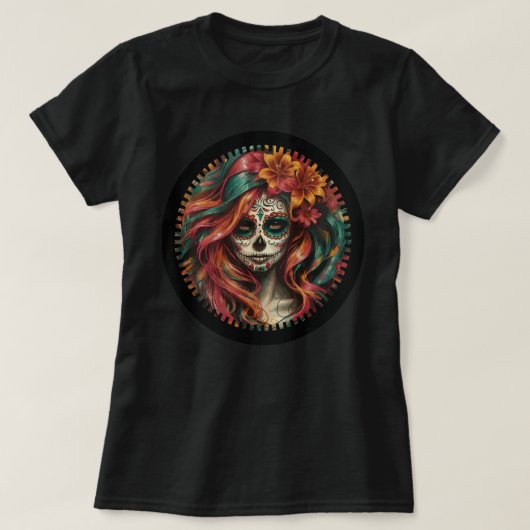 Fiesta Skull Women's Tee - Orange & Teal (Design vorne)
