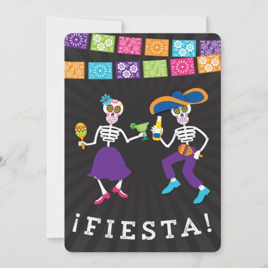 Fiesta Skulls Party Einladung mit Bannern (Vorderseite)