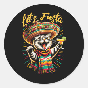 Fiesta Sombrero Cat Cinco De Mayo Fu Runder Aufkleber