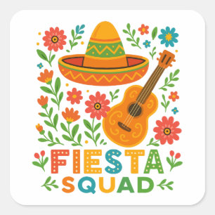 Fiesta Squad - farbenfrohe Party Vibes Quadratischer Aufkleber