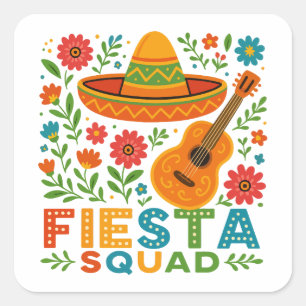 Fiesta Squad - farbenfrohe Party Vibes Quadratischer Aufkleber