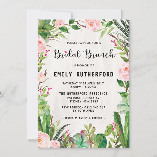 Fiesta Succulent Boho Bridal Brunch Einladung (Vorderseite)